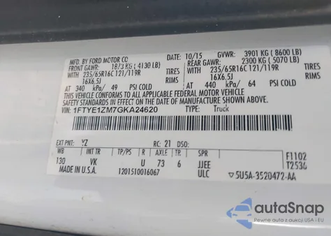 2016 Ford Transit-150 из США, поврежденный, VIN 1FTYE1ZM7GKA24620